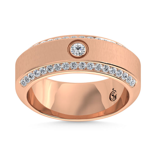 14K Rose Gold Diamond 5/8 Ct.Tw. Channel and Bezel Set Mens Machine Band