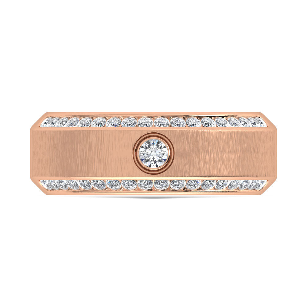 14K Rose Gold Diamond 5/8 Ct.Tw. Channel and Bezel Set Mens Machine Band