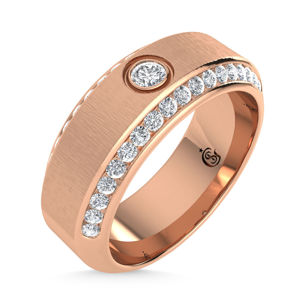 14K Rose Gold Diamond 5/8 Ct.Tw. Channel and Bezel Set Mens Machine Band