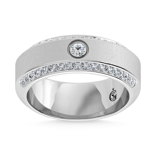 14K White Gold Diamond 5/8 Ct.Tw. Channel and Bezel Set Mens Machine Band