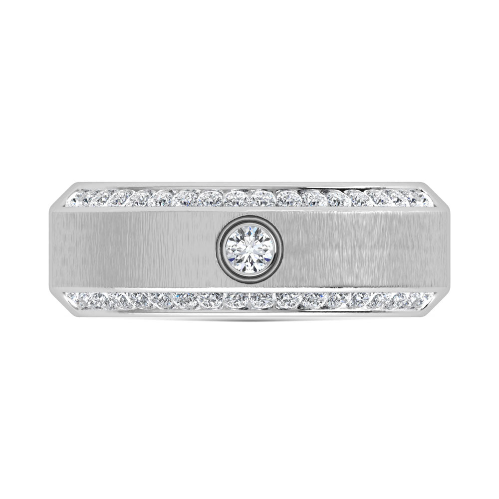 14K White Gold Diamond 5/8 Ct.Tw. Channel and Bezel Set Mens Machine Band