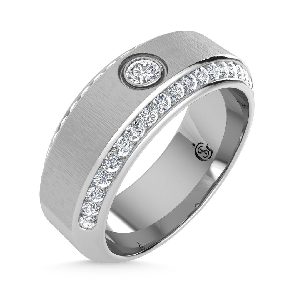 14K White Gold Diamond 5/8 Ct.Tw. Channel and Bezel Set Mens Machine Band