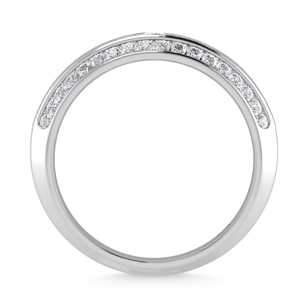 14K White Gold Diamond 5/8 Ct.Tw. Channel and Bezel Set Mens Machine Band
