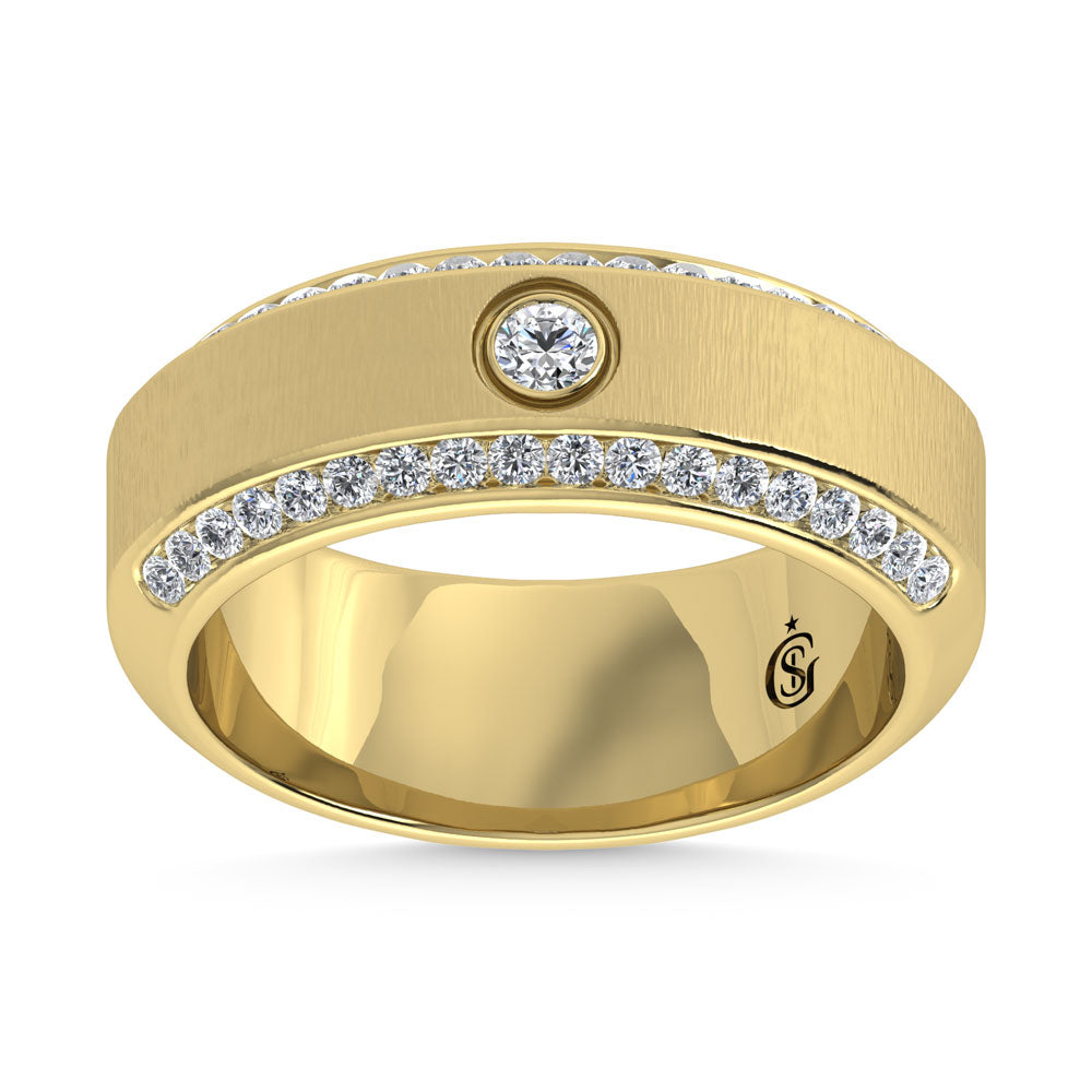 14K Yellow Gold Diamond 5/8 Ct.Tw. Channel and Bezel Set Mens Machine Band