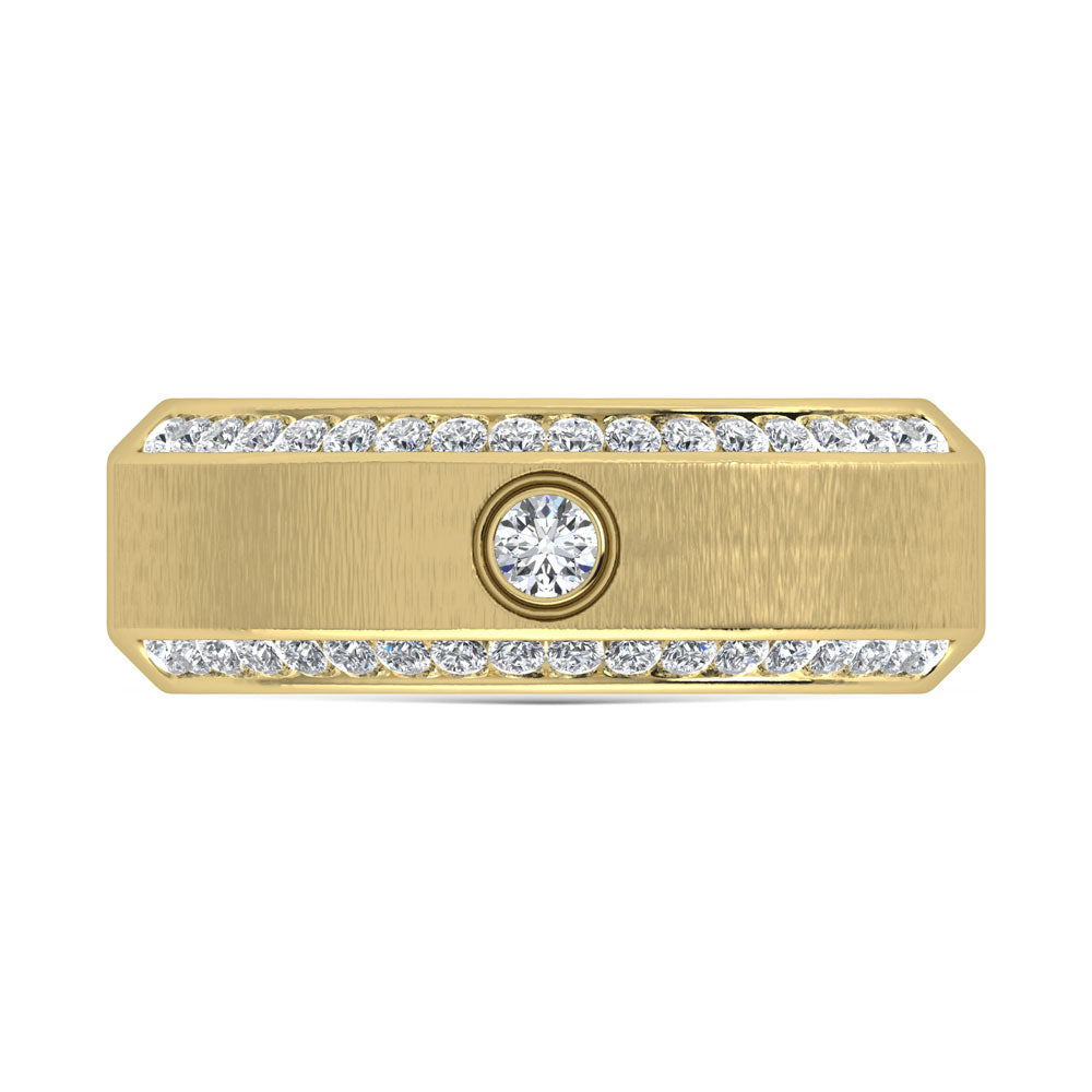 14K Yellow Gold Diamond 5/8 Ct.Tw. Channel and Bezel Set Mens Machine Band