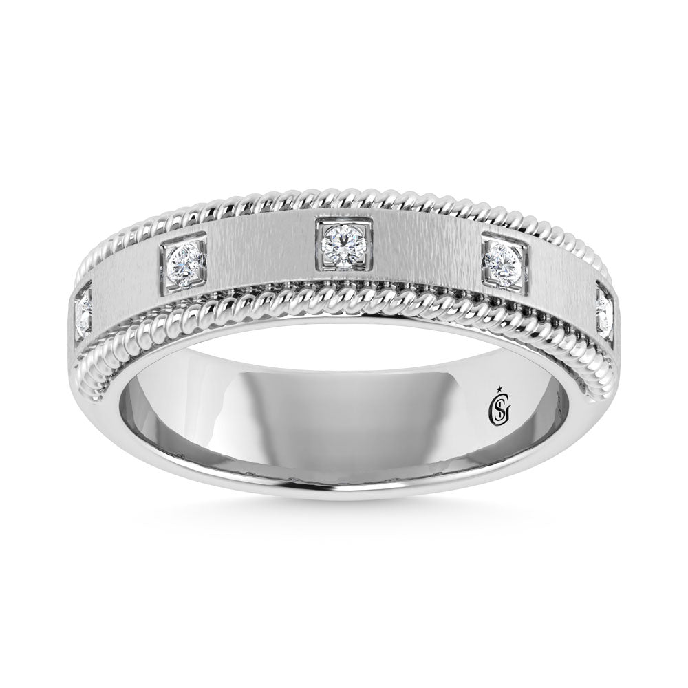 14K W Gold Diamond 1/6 Ct.Tw. Bezel Set Machine Band