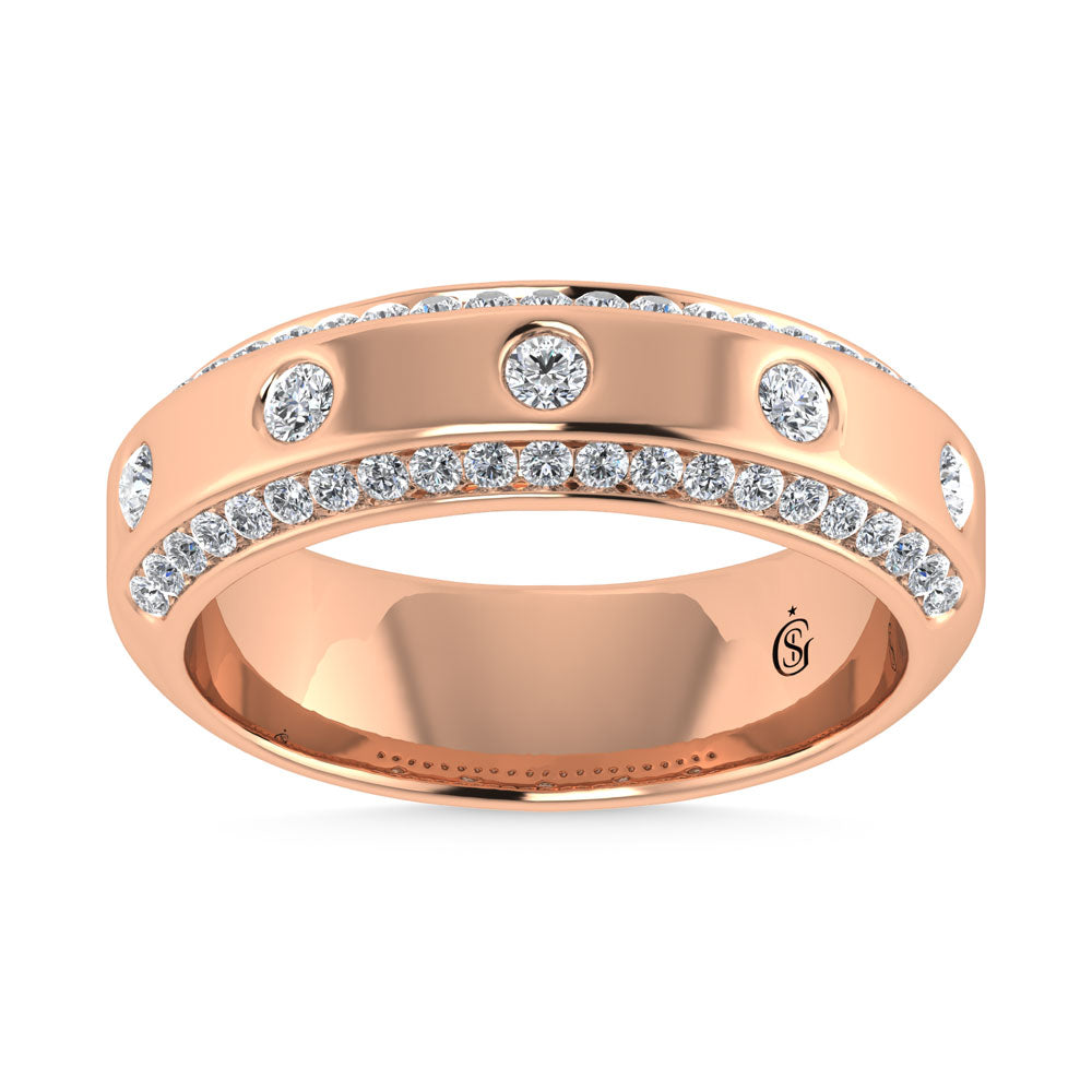 14K Rose Gold Diamond 3/4 Ct.Tw. Channel and Bezel Set Mens Machine Band
