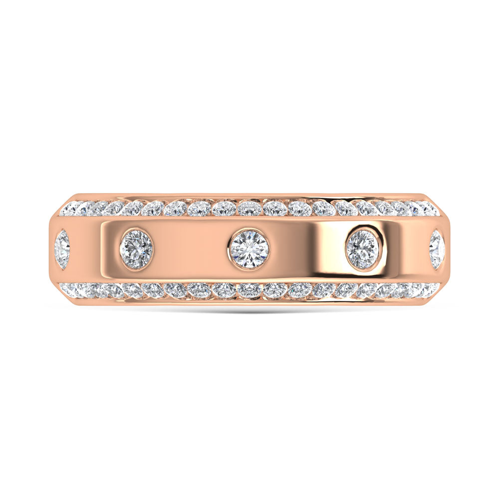 14K Rose Gold Diamond 3/4 Ct.Tw. Channel and Bezel Set Mens Machine Band
