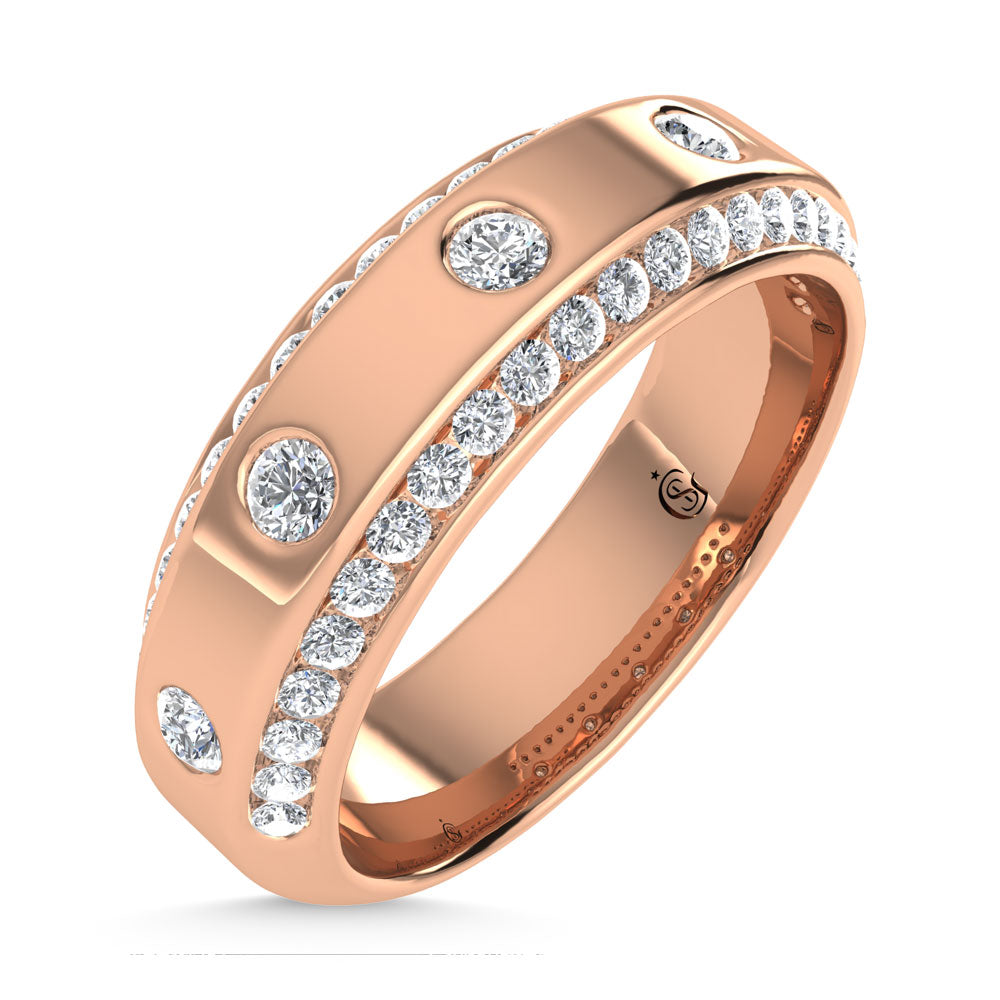 14K Rose Gold Diamond 3/4 Ct.Tw. Channel and Bezel Set Mens Machine Band