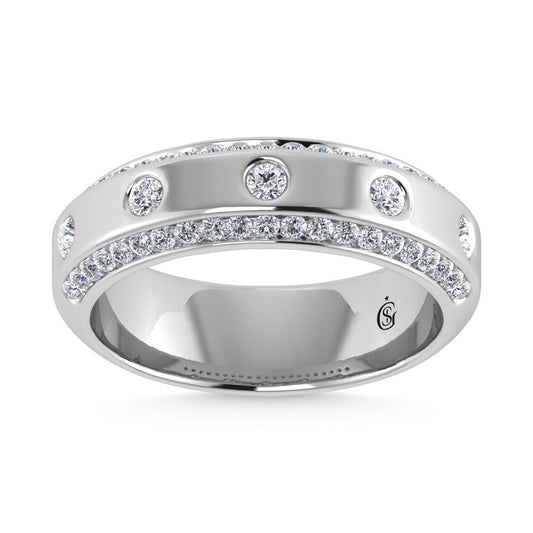 14K White Gold Diamond 3/4 Ct.Tw. Channel and Bezel Set Mens Machine Band