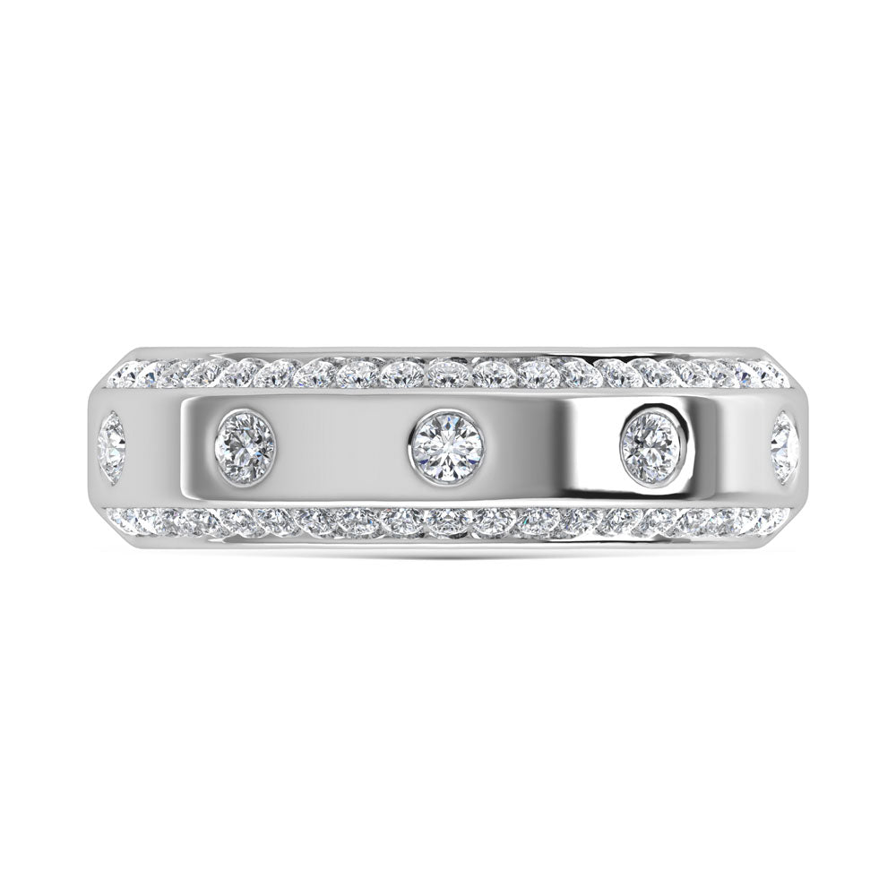 14K White Gold Diamond 3/4 Ct.Tw. Channel and Bezel Set Mens Machine Band