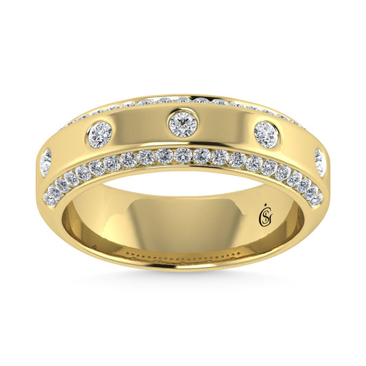 14K Yellow Gold Diamond 3/4 Ct.Tw. Channel and Bezel Set Mens Machine Band