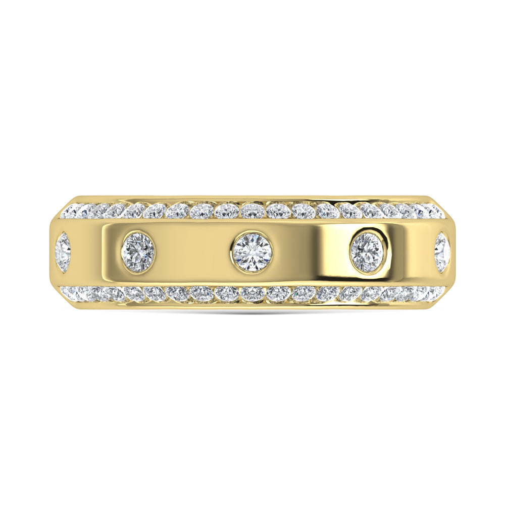 14K Yellow Gold Diamond 3/4 Ct.Tw. Channel and Bezel Set Mens Machine Band