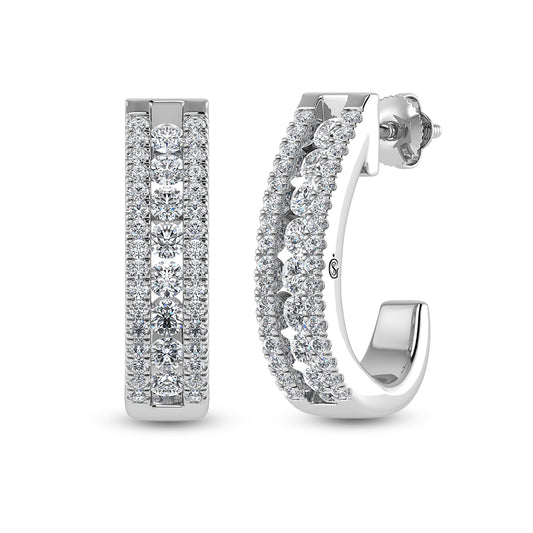 14K White Gold Diamond 1 1/4 Ct.Tw. Hoop Earrings
