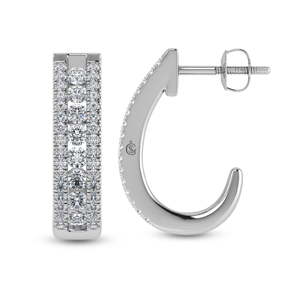 14K White Gold Diamond 1 1/4 Ct.Tw. Hoop Earrings