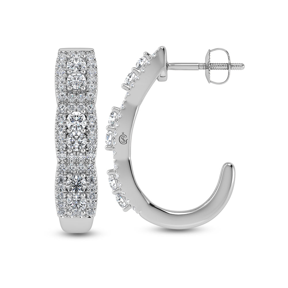 14K White Gold Diamond 1 1/4 Ct.Tw. Hoop Earrings