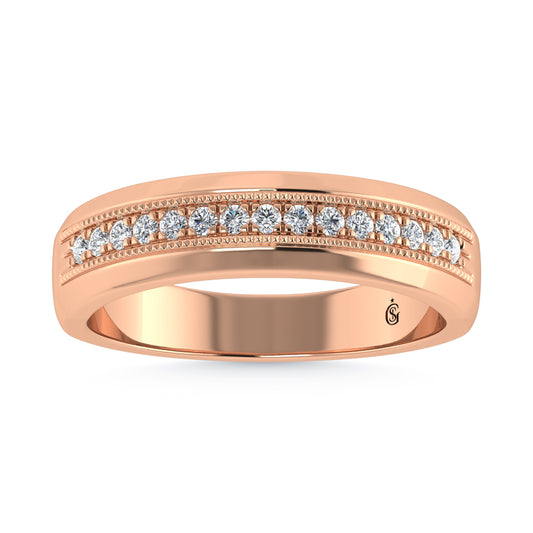 14K Rose Gold Diamond 1/4 Ct.Tw. Mens Machine Band