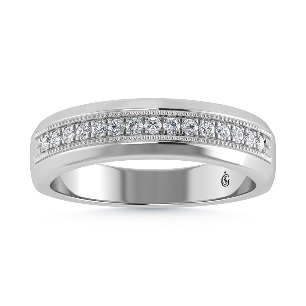 14K White Gold Diamond 1/4 Ct.Tw. Mens Machine Band