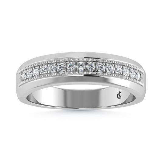 14K White Gold Diamond 1/4 Ct.Tw. Mens Machine Band