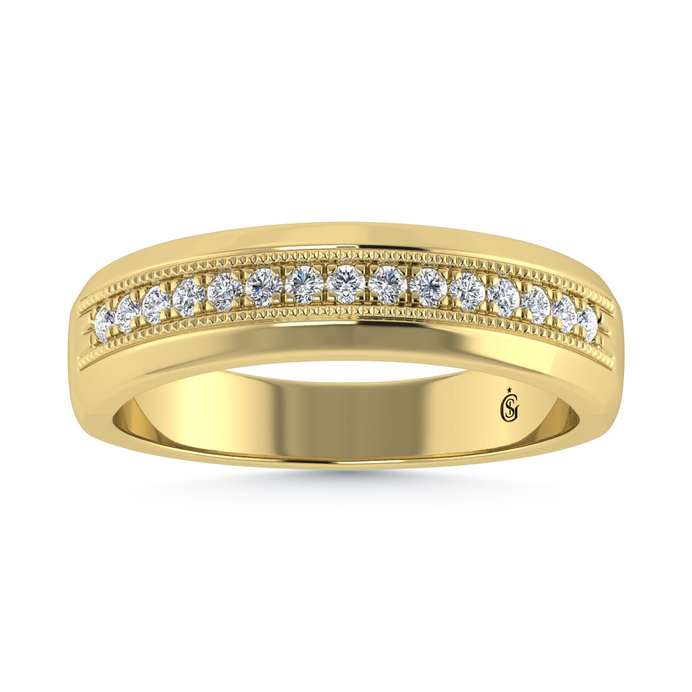 14K Yellow Gold Diamond 1/4 Ct.Tw. Mens Machine Band