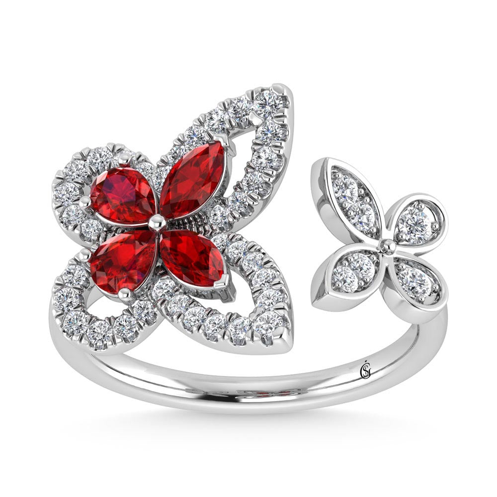 14K White Gold Diamond 1 Ct.Tw. & Ruby Fashion Ring