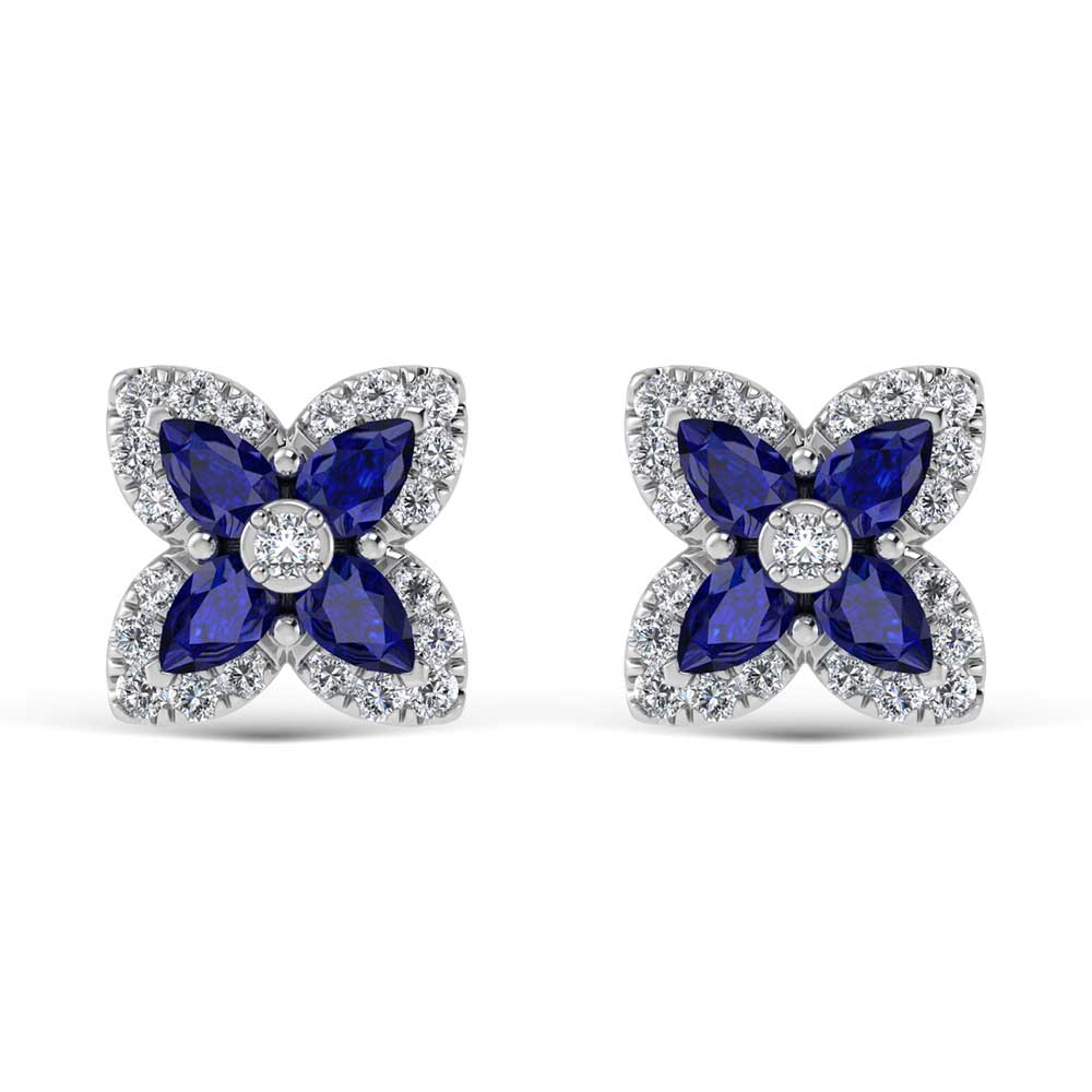 14K White Gold Diamond 1 3/4 Ct.Tw. & Blue Sapphire Fashion Earrings