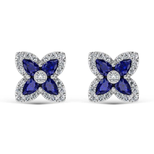 14K White Gold Diamond 1 3/4 Ct.Tw. & Blue Sapphire Fashion Earrings