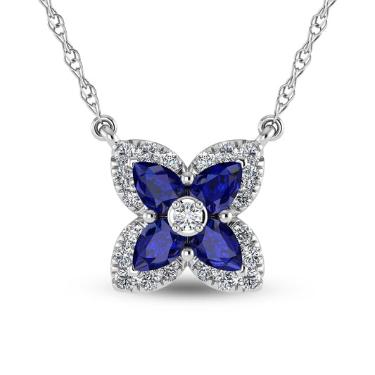 14K White Gold Diamond 7/8 Ct.Tw. & Blue Sapphire Fashion Necklace