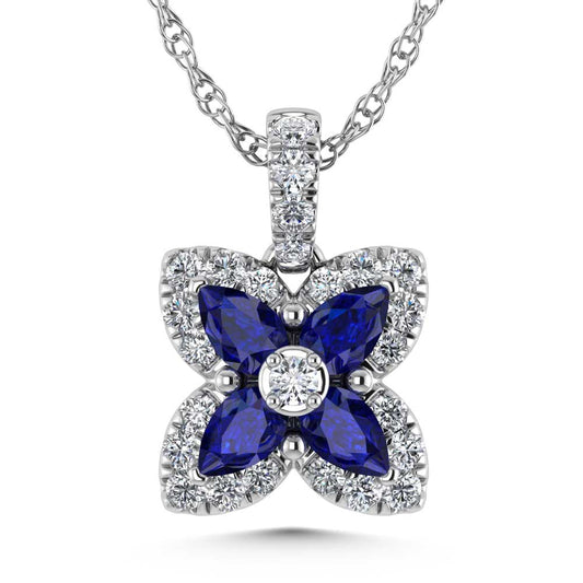 14K White Gold Diamond 1 Ct.Tw. & Blue Sapphire Fashion Necklace