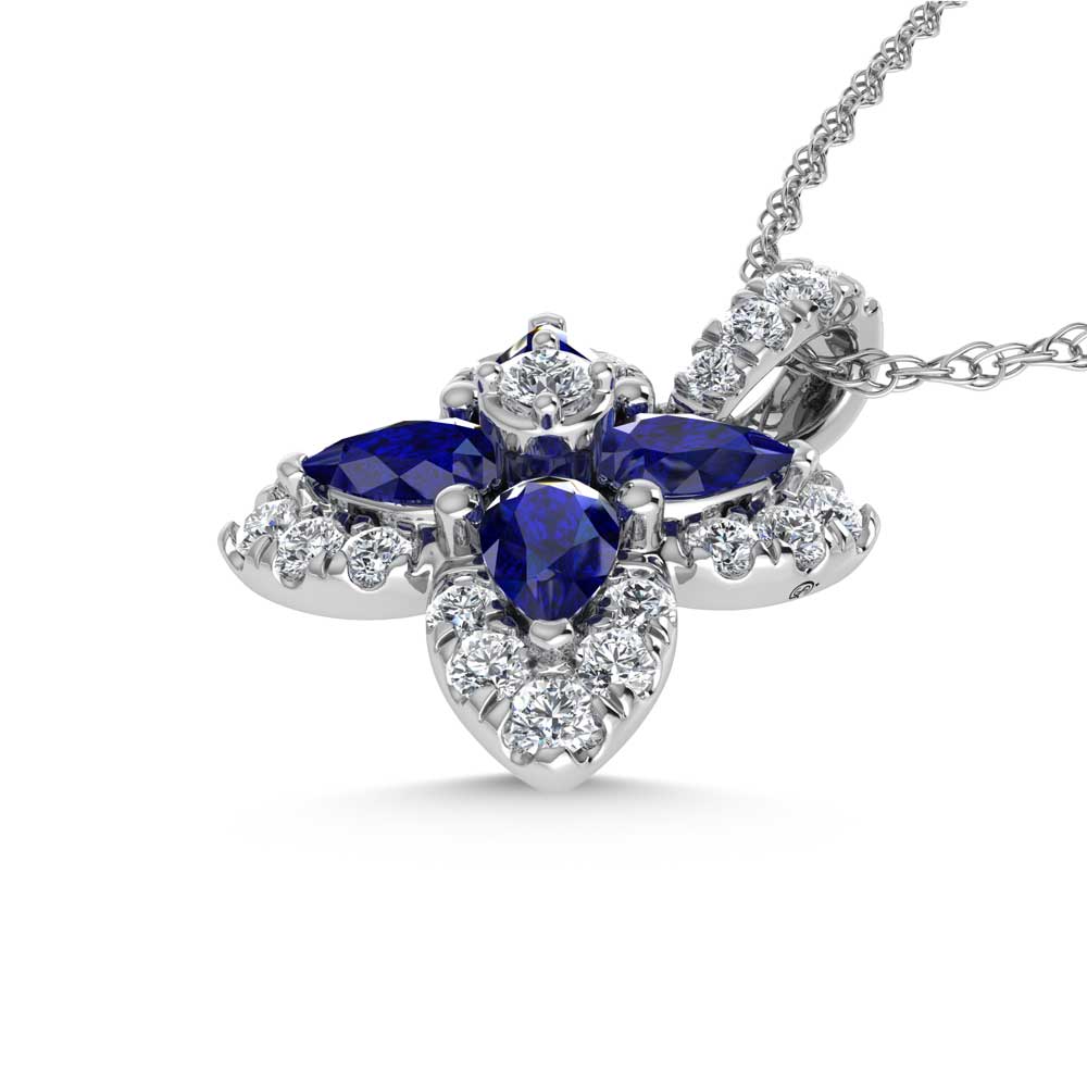 14K White Gold Diamond 1 Ct.Tw. & Blue Sapphire Fashion Necklace