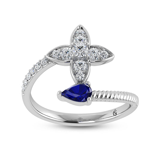 14K White Gold Diamond 5/8 Ct.Tw. & Blue Sapphire Fashion Earrings