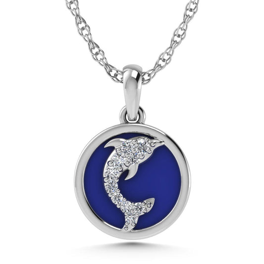 14K White Gold Diamond 7/8 Ct.Tw. Mother of Pearl Dolphine Pendant