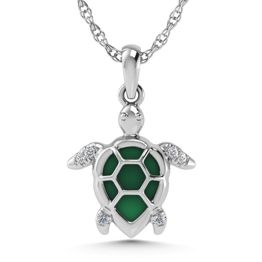 14K White Gold Diamond 7/8 Ct.Tw. Mother of Pearl Tortoise Pendant