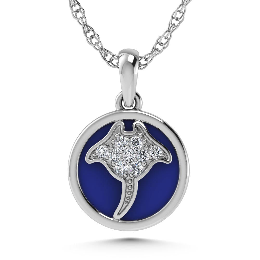 14K White Gold Diamond 7/8 Ct.Tw. Mother of Pearl Skate Fish Pendant
