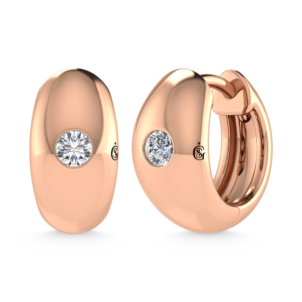 14K Rose Gold Diamond 1/4 Ct.Tw. Flush Setting High Polish Hoop Earrings