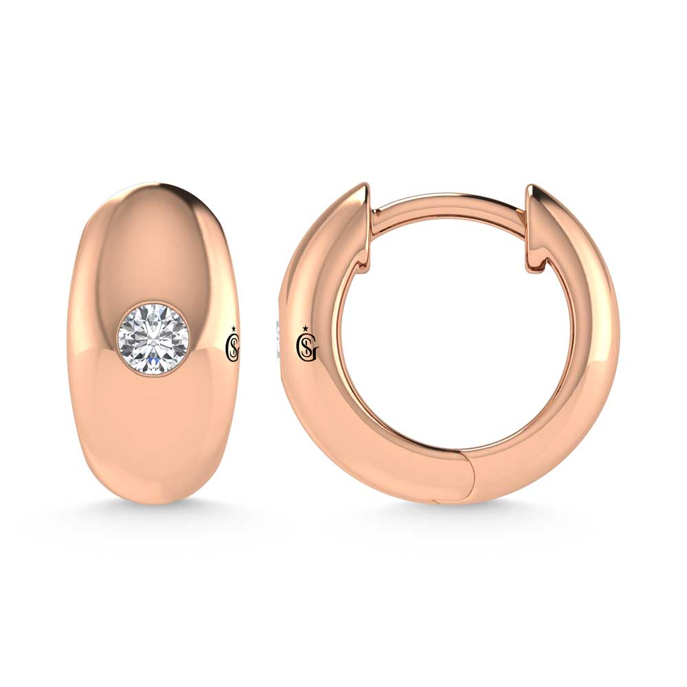 14K Rose Gold Diamond 1/4 Ct.Tw. Flush Setting High Polish Hoop Earrings