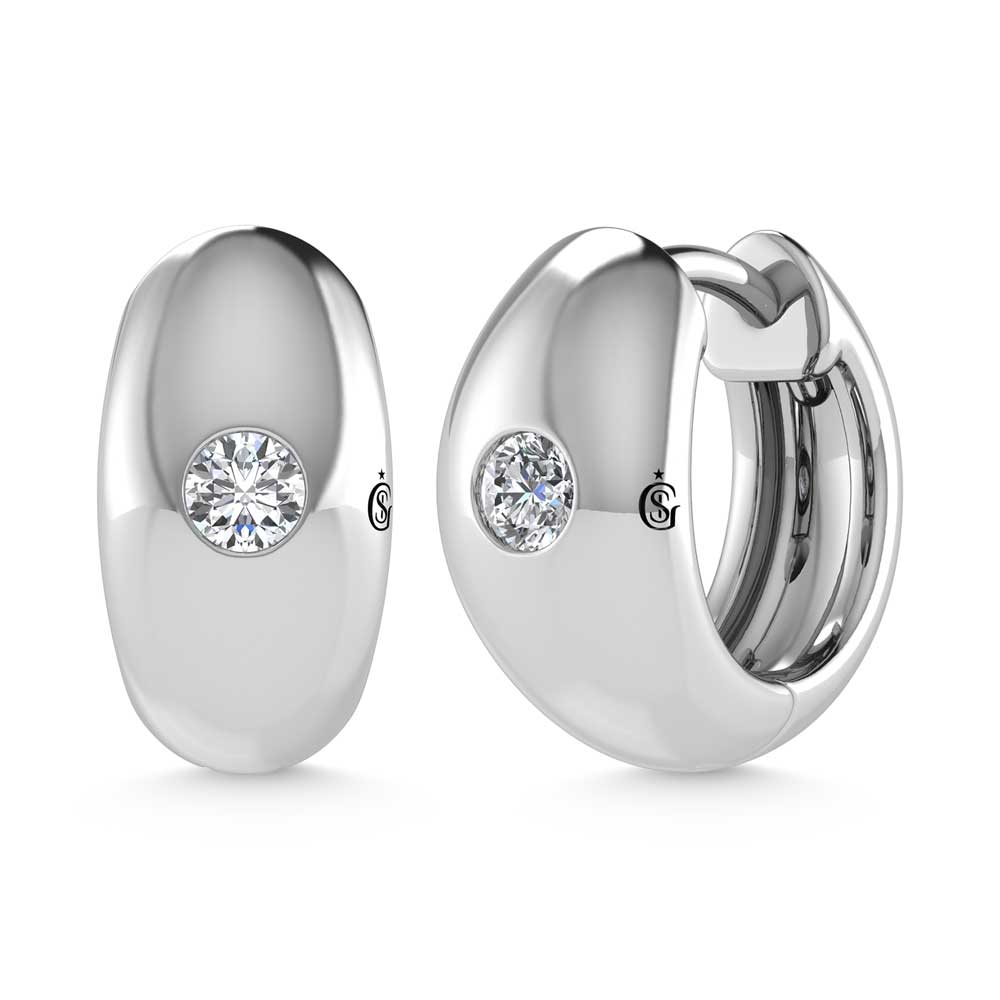 14K White Gold Diamond 1/4 Ct.Tw. Flush Setting High Polish Hoop Earrings