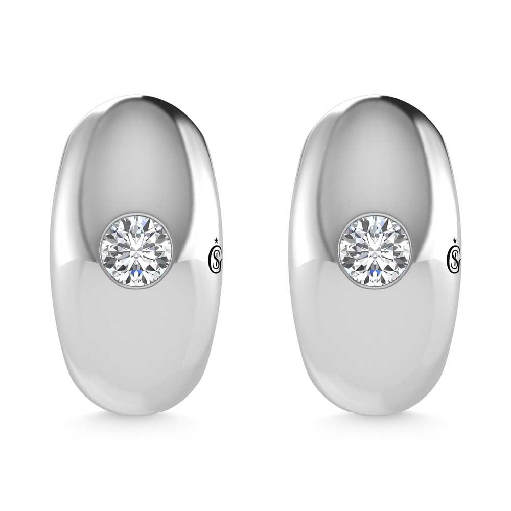 14K White Gold Diamond 1/4 Ct.Tw. Flush Setting High Polish Hoop Earrings