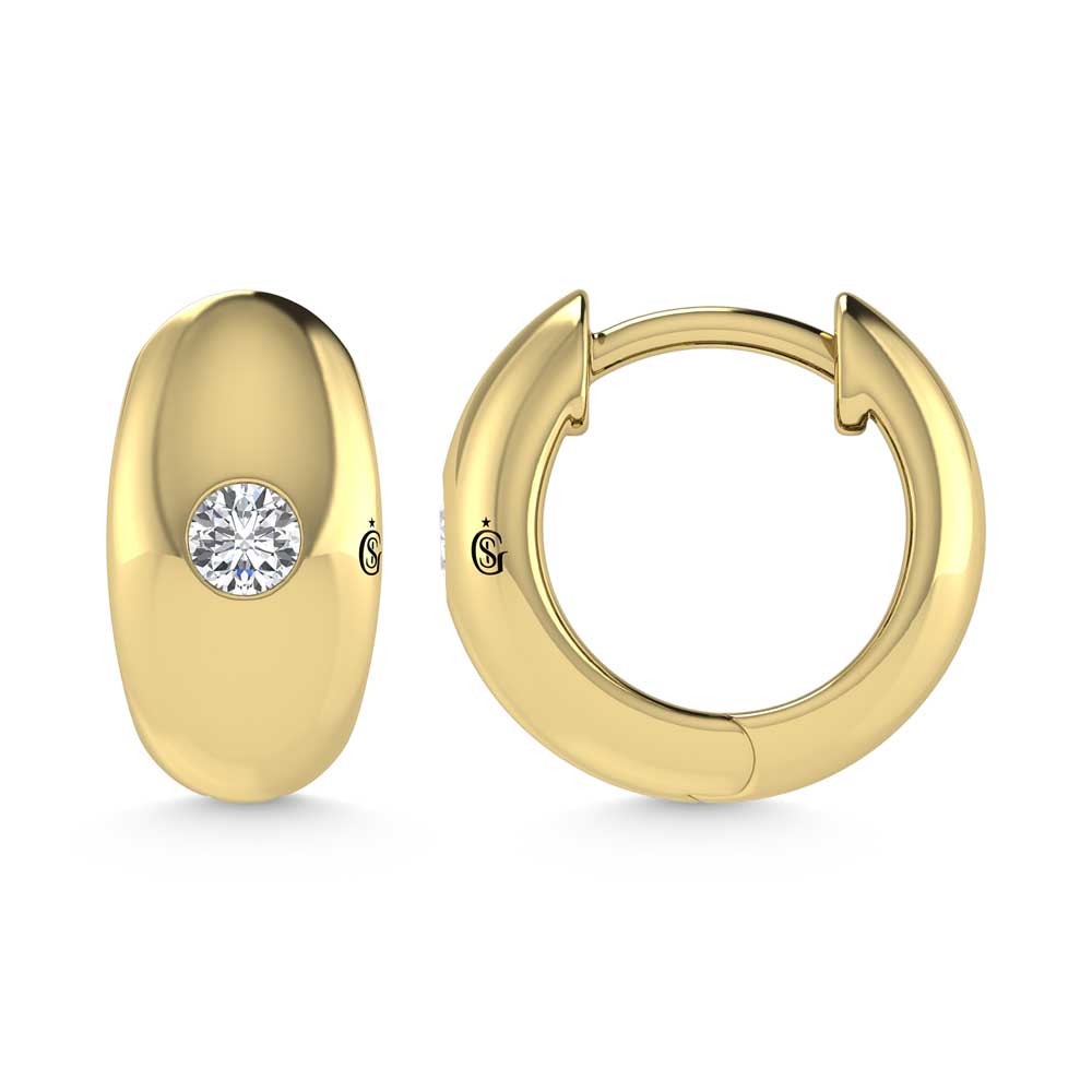 14K Yellow Gold Diamond 1/4 Ct.Tw. Flush Setting High Polish Hoop Earrings