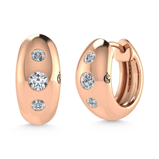 14K Rose Gold Diamond 1/5 Ct.Tw. Flush Setting High Polish Hoop Earrings