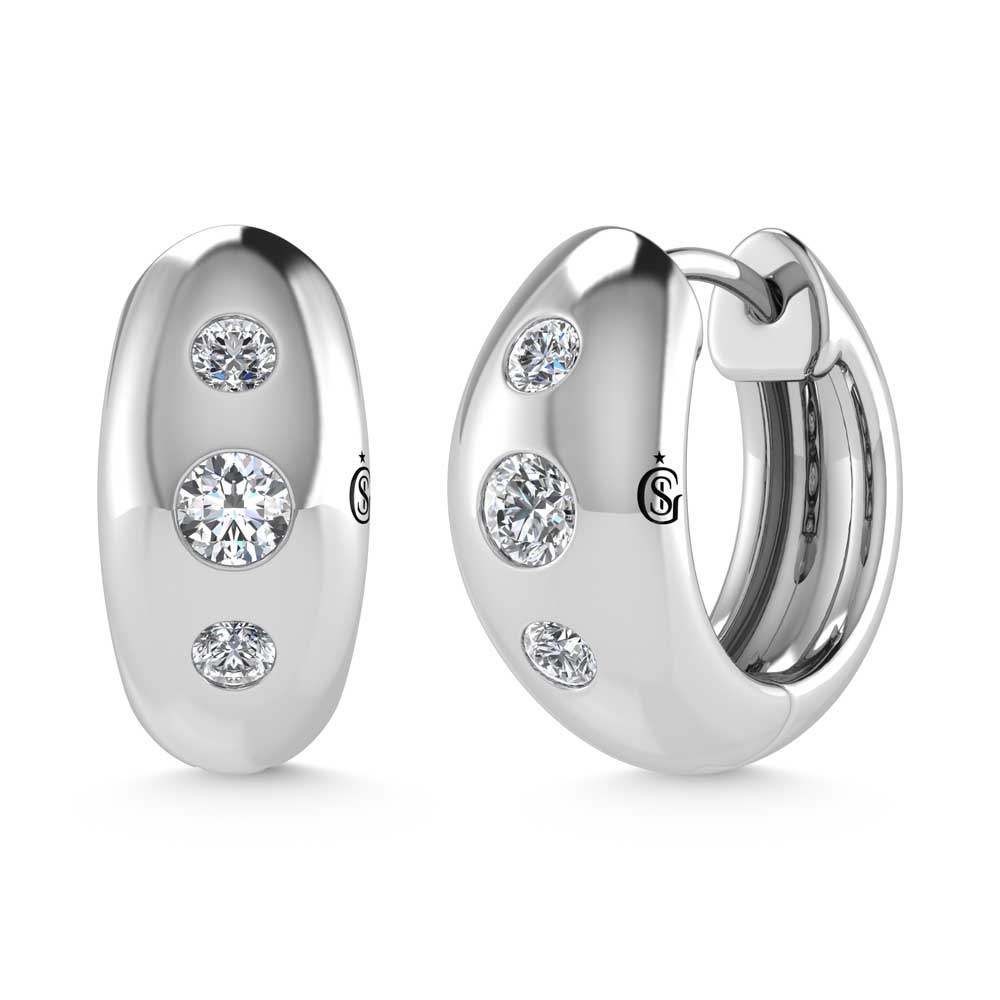 14K White Gold Diamond 1/5 Ct.Tw. Flush Setting High Polish Hoop Earrings