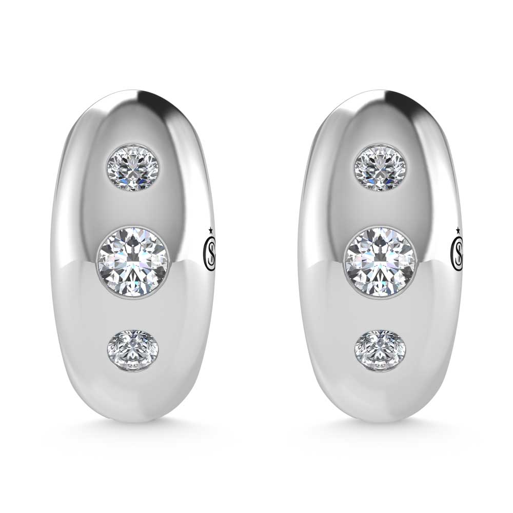 14K White Gold Diamond 1/5 Ct.Tw. Flush Setting High Polish Hoop Earrings