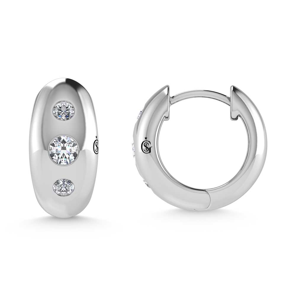 14K White Gold Diamond 1/5 Ct.Tw. Flush Setting High Polish Hoop Earrings