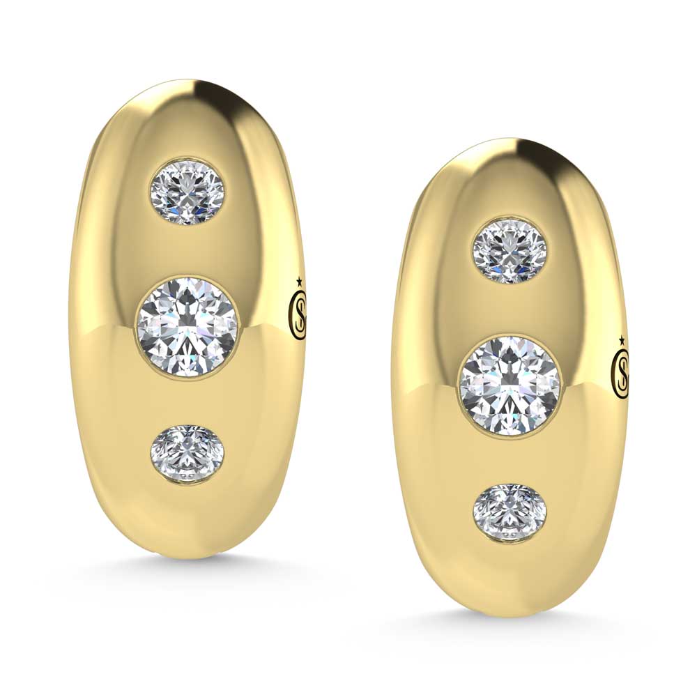 14K Yellow Gold Diamond 1/5 Ct.Tw. Flush Setting High Polish Hoop Earrings