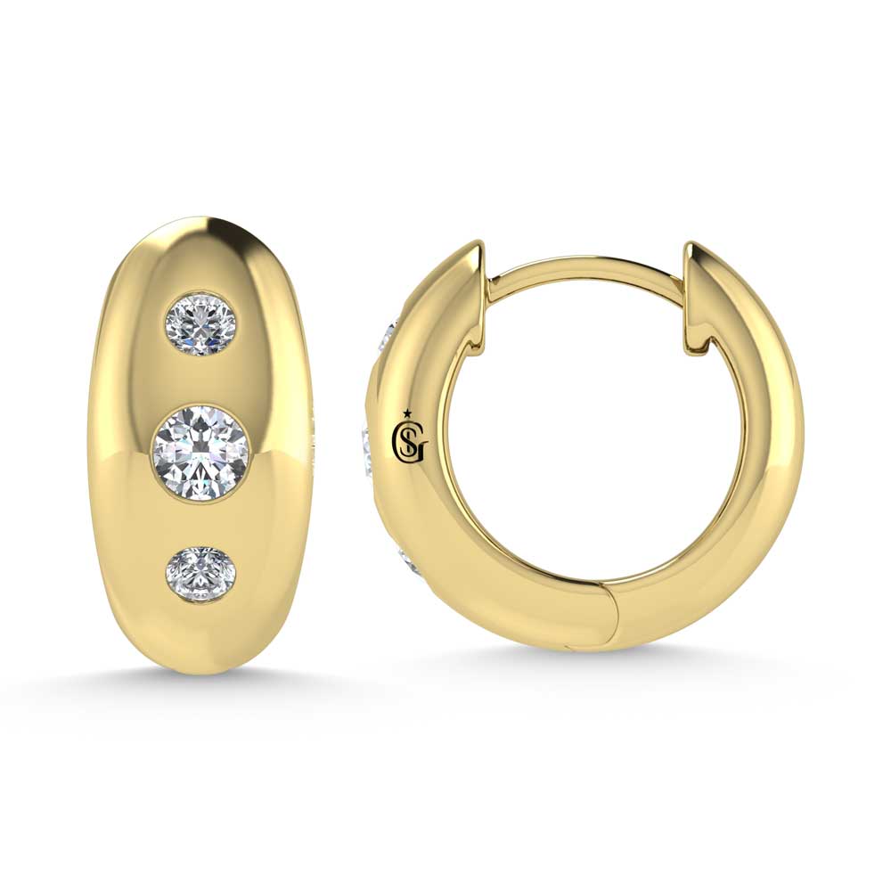 14K Yellow Gold Diamond 1/5 Ct.Tw. Flush Setting High Polish Hoop Earrings