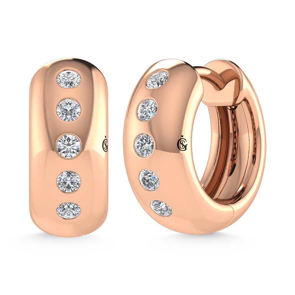 14K Rose Gold Diamond 1/3 Ct.Tw. Flush Setting High Polish Hoop Earrings
