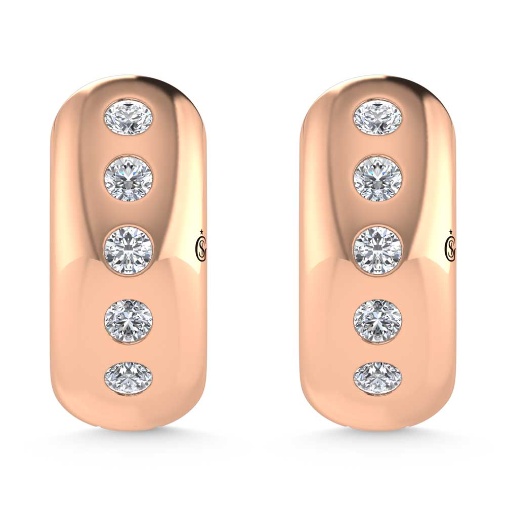 14K Rose Gold Diamond 1/3 Ct.Tw. Flush Setting High Polish Hoop Earrings