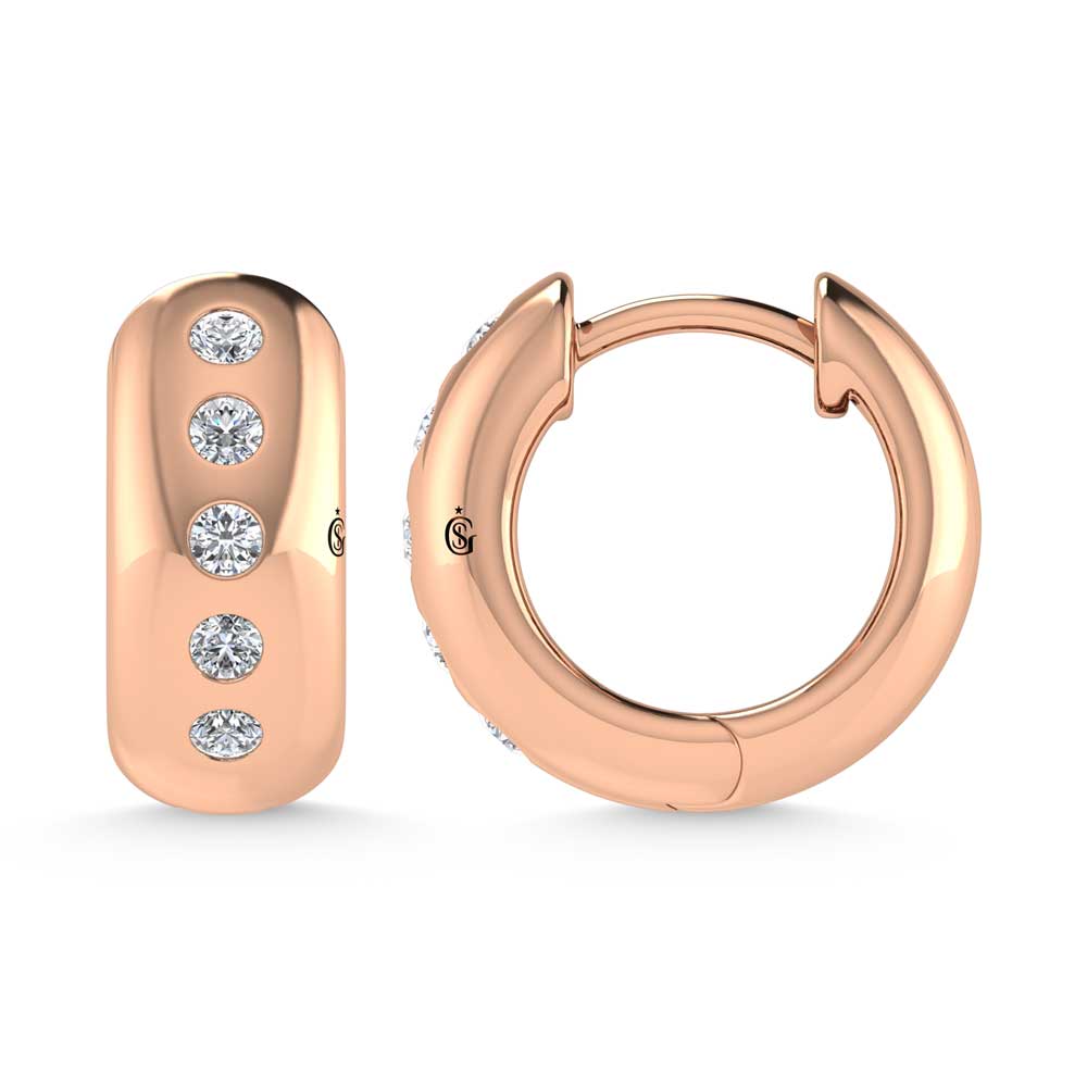 14K Rose Gold Diamond 1/3 Ct.Tw. Flush Setting High Polish Hoop Earrings