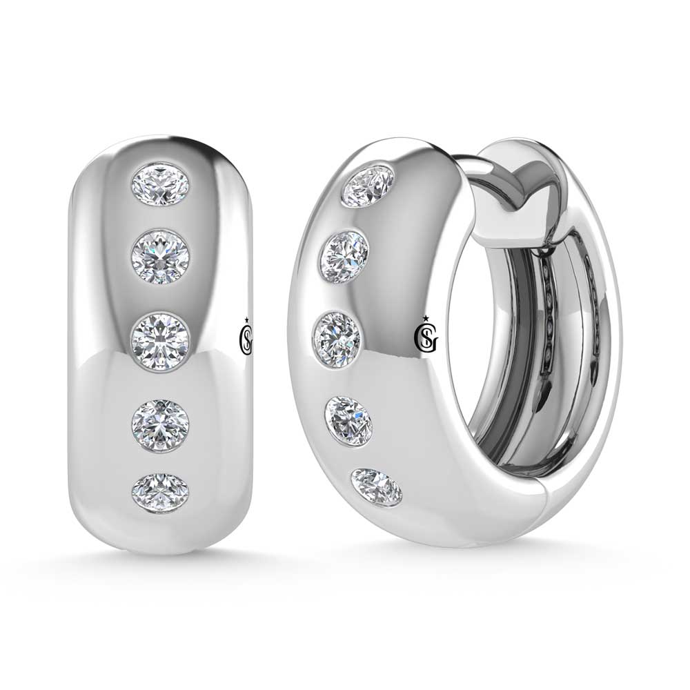 14K White Gold Diamond 1/3 Ct.Tw. Flush Setting High Polish Hoop Earrings