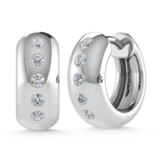 14K White Gold Diamond 1/3 Ct.Tw. Flush Setting High Polish Hoop Earrings